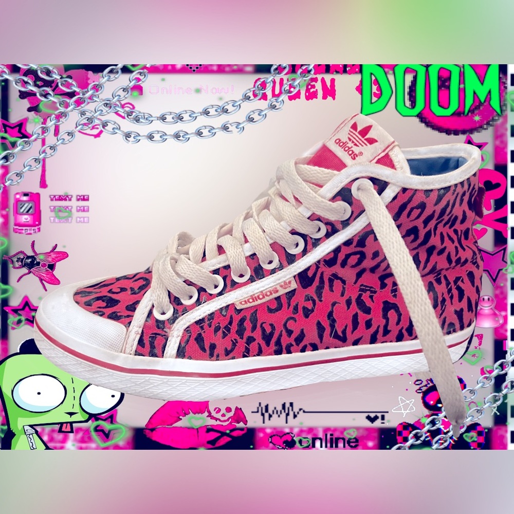 🩷💚🖤Cute scene leopard pink adidas shoes women emo vintage 2000s 🩷💚🖤